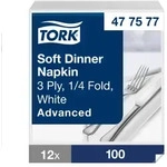 Tork Soft Dinnerservietten Wei&szlig;, 1/4‐Falz, 3‐lagig, 40 cm &times; 39 cm, 12 &times; 100