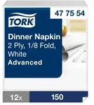 Tork Dinnerservietten Wei&szlig;, 1/8‐Falz, 2‐lagig, 39 cm &times; 39 cm, 12 &times; 150
