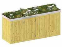 Binto Mülltonnenbox für 4 Behälter, Nadelholz mit Pflanzschale