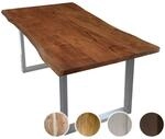 SIT Baumkante Massivholz Esstisch 36mm / 160x85 cm / natur / Metall silbergrau