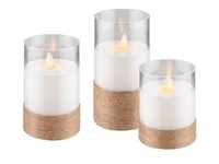 Goobay 3er-Set LED-Echtwachs-Kerzen im Glas, weiß - mit Pendeldocht und Timer,