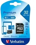 Verbatim microSDHC Card 32GB, Premium, Class 10, U1 (R) 90MB/s, (W) 10MB/s, SD