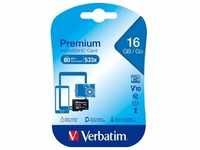 Verbatim microSDHC Card 16GB, Premium, Class 10, U1 (R) 80MB/s, (W) 10MB/s,