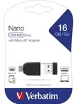 Verbatim USB 2.0 OTG Stick 16GB, Micro-B Adapter, Nano (R) 12MB/s, (W) 5MB/s,