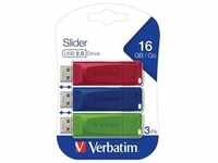 Verbatim USB 2.0 Stick 16GB, Slider, rot-blau-grün, Multipack (R) 10MB/s, (W) 4MB/s,