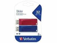Verbatim USB 2.0 Stick 32GB, Slider, rot-blau, Multipack (R) 10MB/s, (W) 4MB/s,