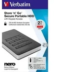 Verbatim Festplatte 2TB USB 3.1, A-C, 6.35cm (2.5''), schwarz Secure Portable,