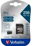 Verbatim microSDXC-Card 256GB, PRO, U3, UHS-I, 4K UHD (R) 100MB/s, (W) 90MB/s, SD