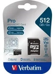 Verbatim microSDXC-Card 512GB, PRO, U3, UHS-I, 4K UHD (R) 100MB/s, (W) 90MB/s, SD