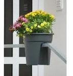KHW Kunststoff-Gel&auml;ndertopf Flowerclip, rund, ca. &Oslash;27/H27 cm, 3er-Set, Dunkelgrau