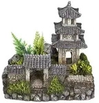 Nobby Aquariumdeko Asiatischer Tempel mit Pflanzen, ca. B18,5/H17/T14,2 cm