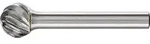 Hartmetall-Fr&auml;sstift mit 6-mm-Schaft, Kugelform KUD, Zahnung INOX