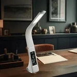 LED Tischlampe Tischleuchte Touch Dimmer Uhr Wecker Kalender Flexo Spot Strahler