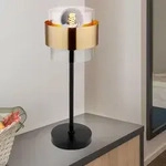 Tischleuchte Messingring Nachttischleuchte Glas klar Tischlampe schwarz Retro,
