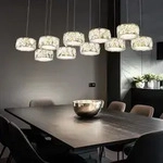 LED Decken Pendel H&auml;nge Lampe Chrom Leuchte Glaskristalle Spots Beleuchtung