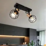 Deckenleuchte Spotleuchte beweglich Holz Metallgeflecht schwarz matt braun 29 cm