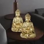 Buddha Dekofigur sitzend Asia Skulptur Kunstharz gold Feng Shui Dekoration 2er...