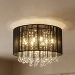 LED Decken H&auml;nge Leuchte Glas Kristall Wohn Zimmer Pendel Lampe Seide schwarz...