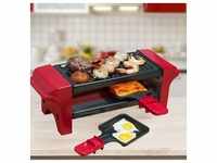 350 Watt Tisch Grill Party Raclette Pfännchen Holz Spatel Antihaft schwarz rot