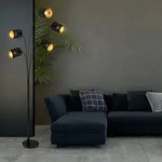 Standleuchte Stehlampe Schlafzimmerleuchte 5-flammig, Textilschirme schwarz