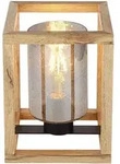 Tischlampe Rauchglas Tischleuchte schwarz Beistellleuchte Holz natur,