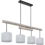 LED Pendelleuchte h&ouml;henverstellbar Esszimmerlampe Textil H&auml;ngelampe grau, Holz