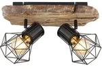 LED Deckenlampe Wohnzimmer Holzoptik Deckenstrahler 2 flammig Retro Geflecht...