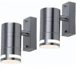 2er Set Design Haus Wand Down Beleuchtung silber Balkon Leuchten rund Edelstahl...