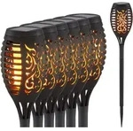 6x LED Solar Fackel Au&szlig;en Lampen Garten Weg Feuer Effekt Strahler Balkon Deko...