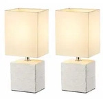 2er Set Tischleuchte Beistelllampe Stoffschirm Nachttischlampe Keramik Wei&szlig;