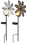 LED Solarlampe Windrad rostfarben Gartendeko Terrassenlampe silber grau...