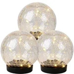 Solarlampe Solarleuchte Balkon Deko Crackle Glas warmwei&szlig; LED D 12 cm 3er Set