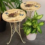 2x Beistell Tisch Bistro Blumen Terrassen Au&szlig;en M&ouml;bel Schmetterling wei&szlig;...