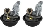 2x Springbrunnen Buddha Zimmerbrunnen Kaskade Wasserfall grau Deko LED H 19 cm