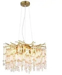 Luster Kronleuchter Pendelleuchte H&auml;ngelampe gold Glaskristalle klar amber H 120 cm