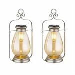 LED Solarleuchte Laterne Au&szlig;enlampe Gartendeko Balkonlampe, Metall Glas amber