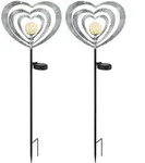 2x LED Solarleuchte Gartenlampe Glas Herz Wegeleuchte Metall silbergrau H 82 cm