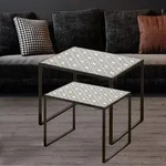 2er Set Beistell Wohn Zimmer Tische Schwarz Wei&szlig; Muster Ornamente Boltze...
