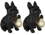 2x LED Solarleuchte Solarlampe Au&szlig;enleuchte schwarz matt Bulldogge Hund H...
