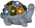 Solarleuchte Schildkr&ouml;te Gartenfigur Deko Gartenleuchte grau Blumen bunt...