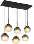 LED Pendelleuchte H&auml;ngelampe Esszimmerlampe 6-flammig schwarz Glas H 120 cm