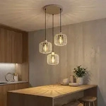 LED H&auml;ngeleuchte H&auml;ngelampe Esszimmerlampe 3-flammig Beige Metall &Oslash; 44 cm