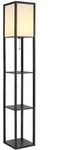 LED Stehleuchte Holzregal Standlampe Textil schwarz Schlafzimmerleuchte H 159 cm