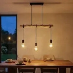 LED Pendelleuchte h&ouml;henverstellbar H&auml;ngelampe Esszimmerlampe Holz braun H 120...