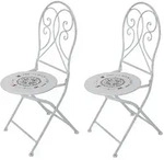 2x Gartenstuhl Klappstuhl Balkon Kompassmotiv Veranda Wei&szlig; Metall Klappbar H...