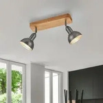 Deckenstrahler Holz 2 flammig Spotleuchte schwenkbar Deckenlampe Spots Vintage,