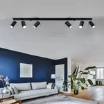 Deckenleuchte Deckenlampe Stahl Schwarz schwenkbare Spots L 120 cm Wohnzimmer