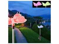 12er Set RGB LED Solar Beleuchtung Schmetterling Erdspieß Libellen Garten Steck