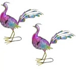 2er Set LED Solar Deko Leuchten Pfau Design Garten Weg Beleuchtungen Tier Lampen bunt