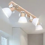 Vintage Holz Decken Leuchte wei&szlig; Wohn Ess Zimmer Beleuchtung Spot Lampe verstellbar 
